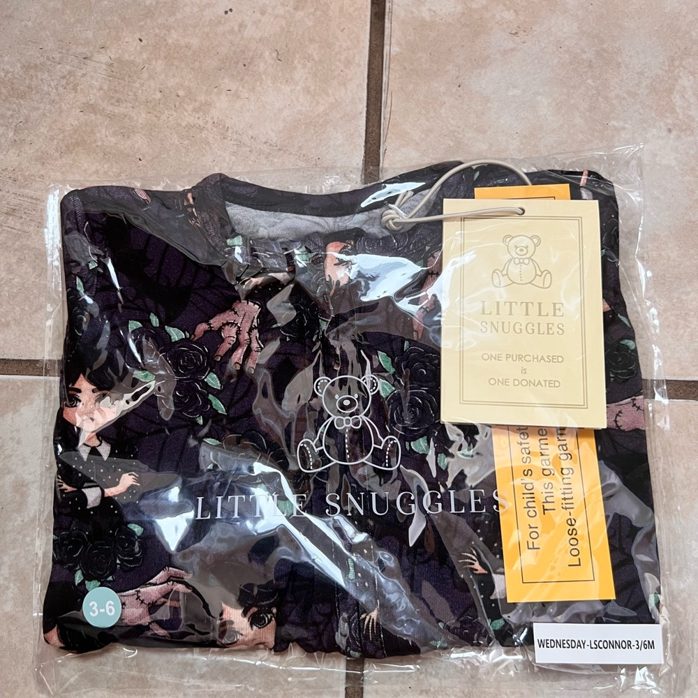 Little snuggles bamboo Wednesday Addams zippy romper